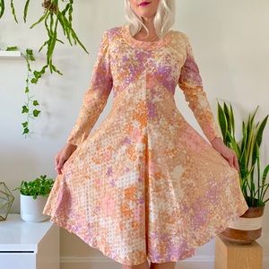 Vintage 60s metallic mini dress w/ skater skirt SM